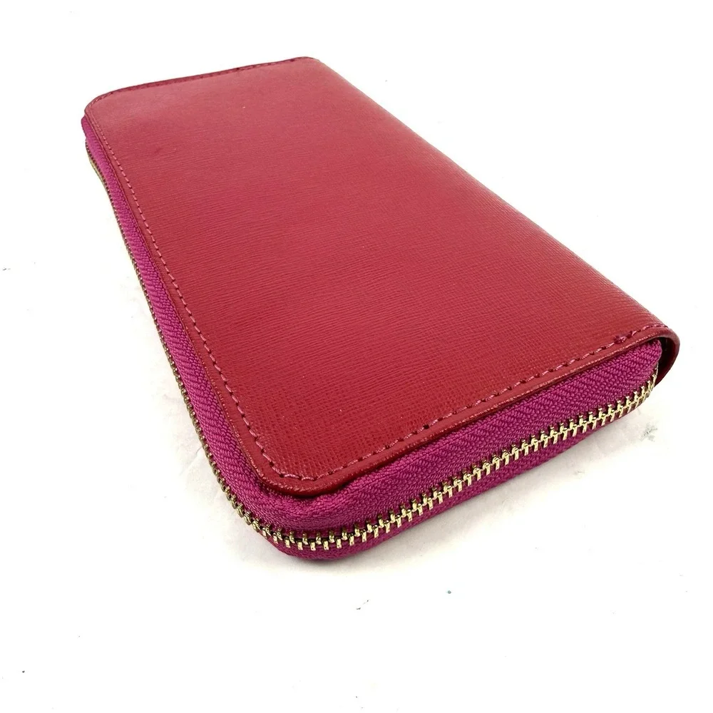 Vera Pelle Pink Berry Accordion Wallet Saffiano Leather Zip Around Used Once